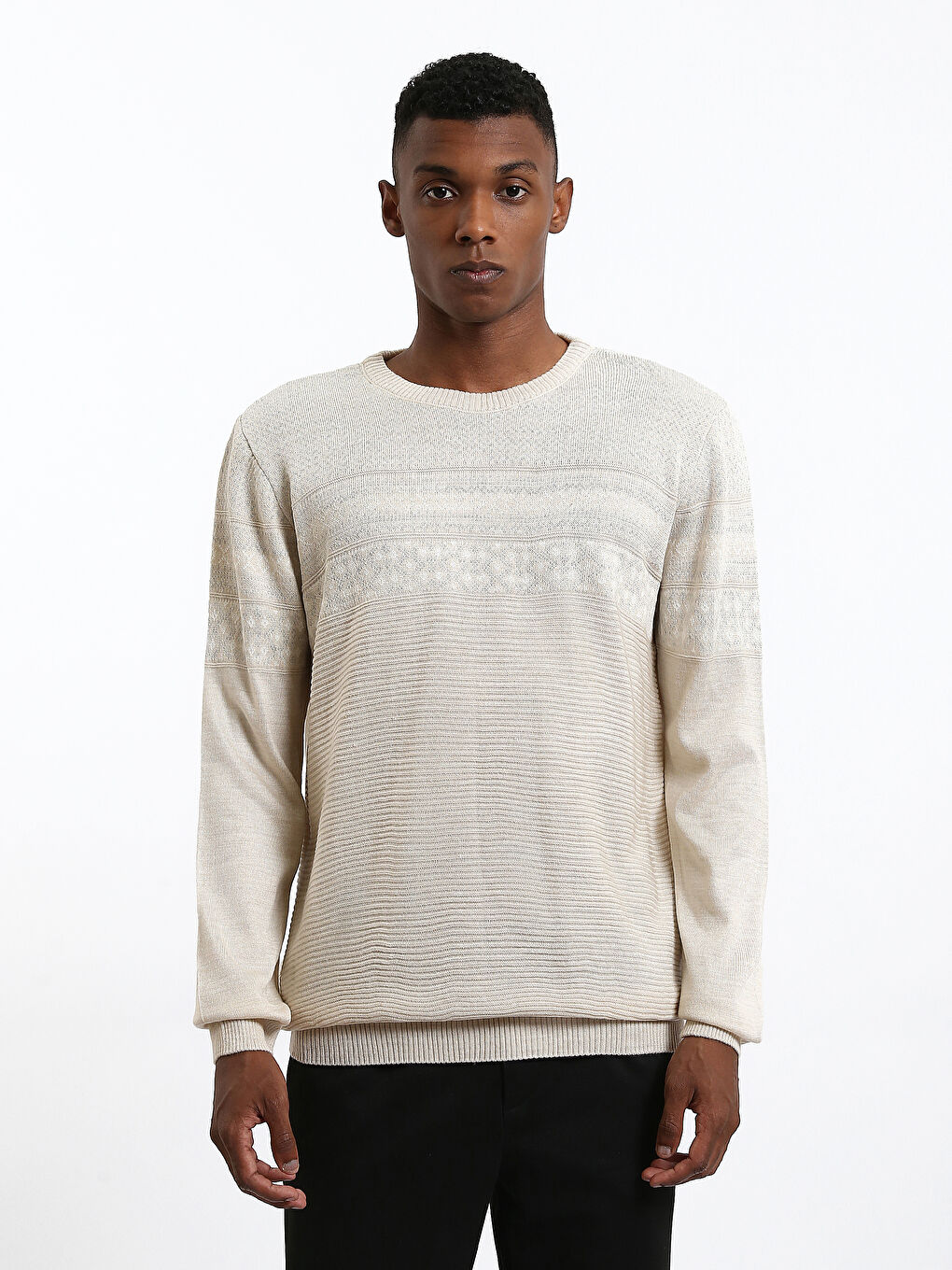 Crew Neck Long Sleeve Men's Tricot Sweater