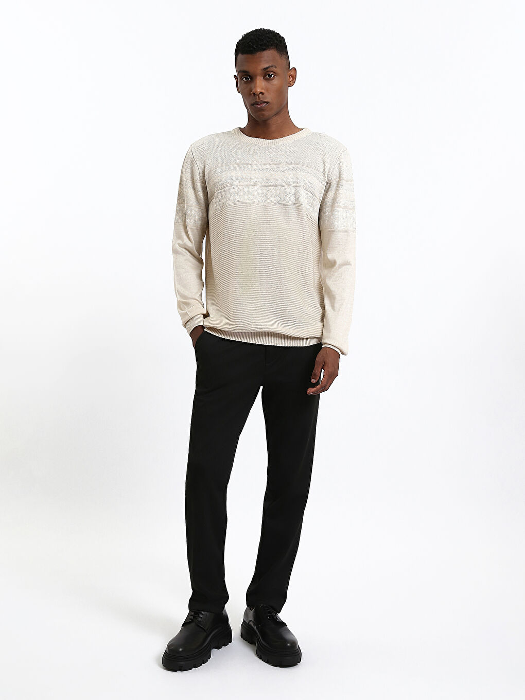 Crew Neck Long Sleeve Men's Tricot Sweater-1