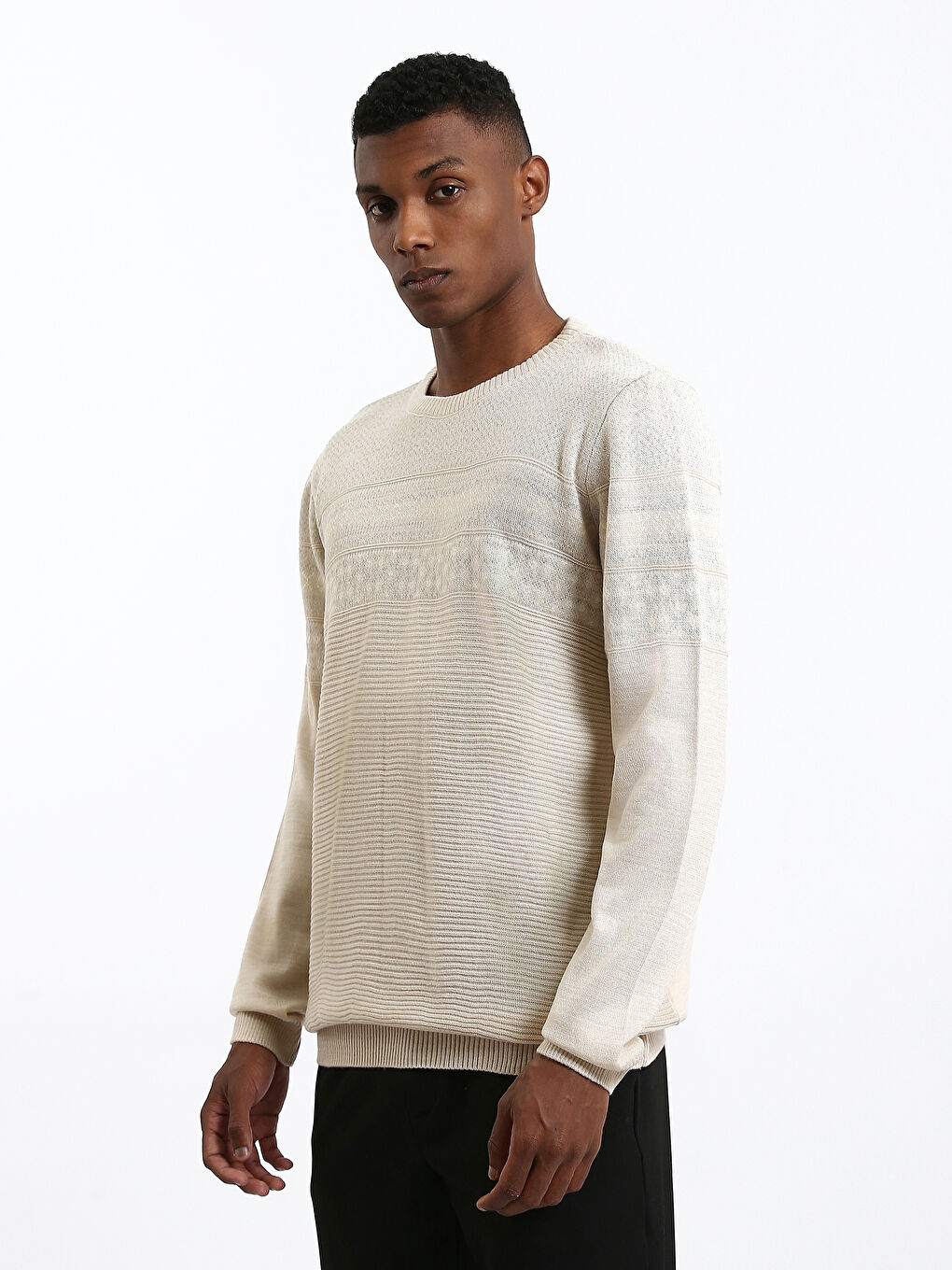 Crew Neck Long Sleeve Men's Tricot Sweater-2