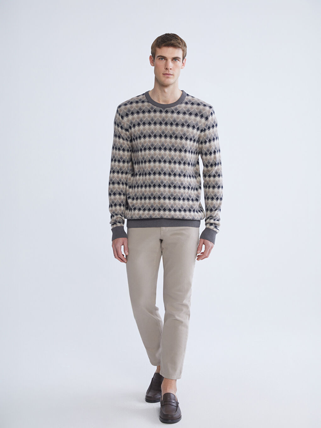 Crew Neck Patterned Men's Knitwear Sweater-1