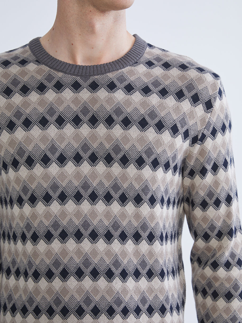 Crew Neck Patterned Men's Knitwear Sweater-2