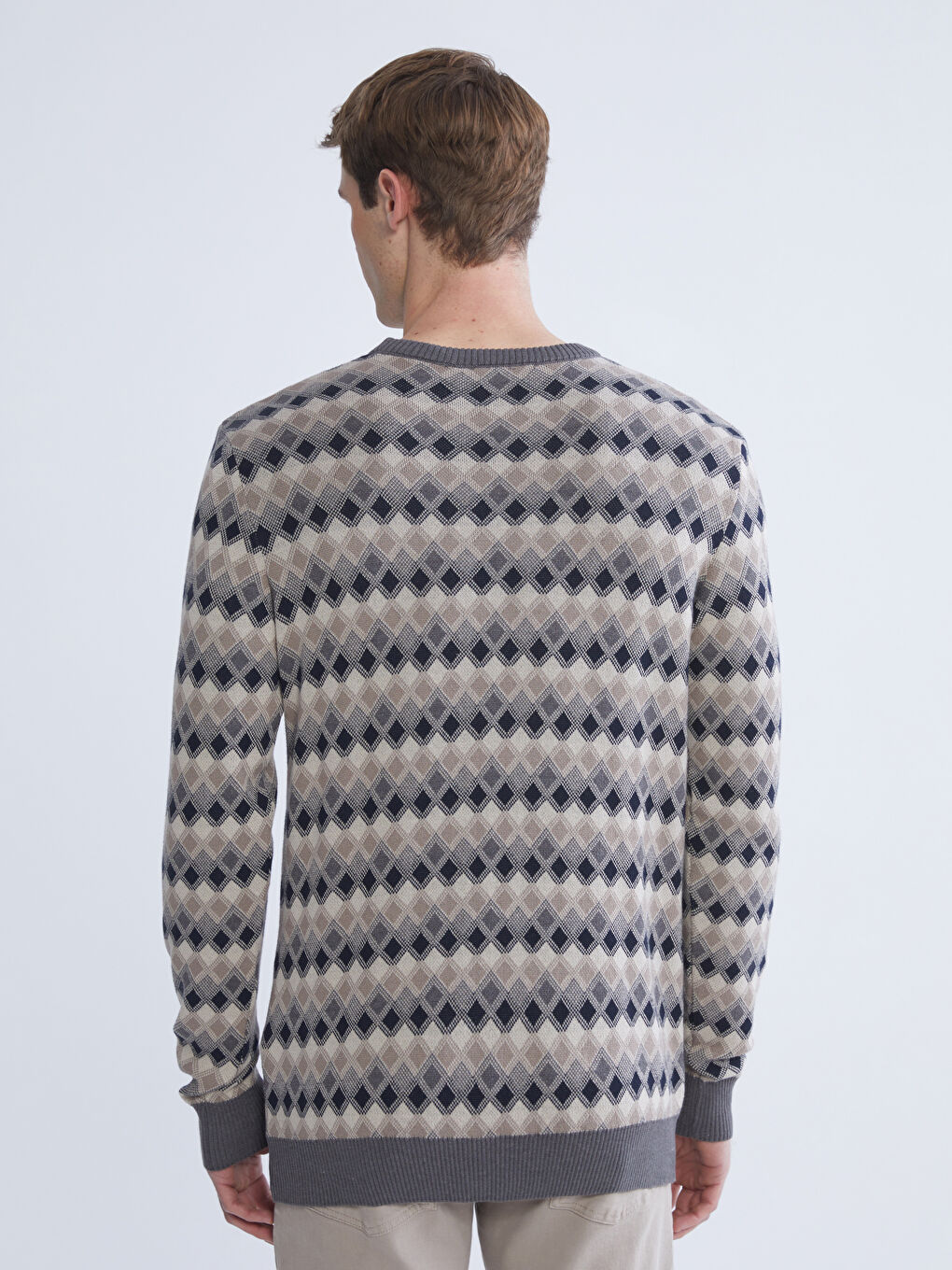Crew Neck Patterned Men's Knitwear Sweater-3