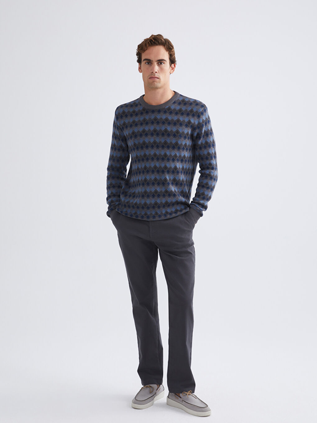 Crew Neck Long Sleeve Patterned Men's Knitwear Sweater-2