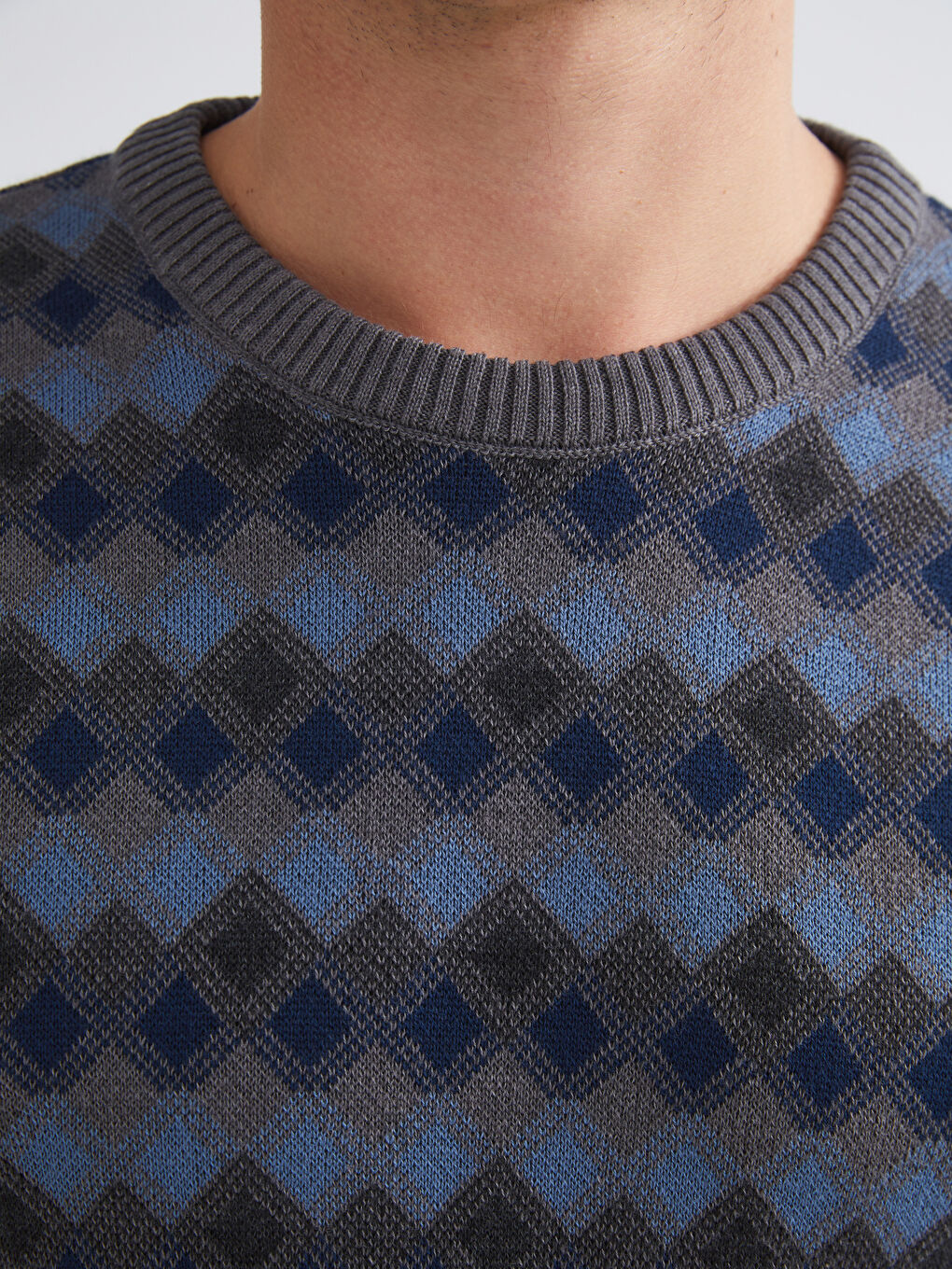 Crew Neck Long Sleeve Patterned Men's Knitwear Sweater-4