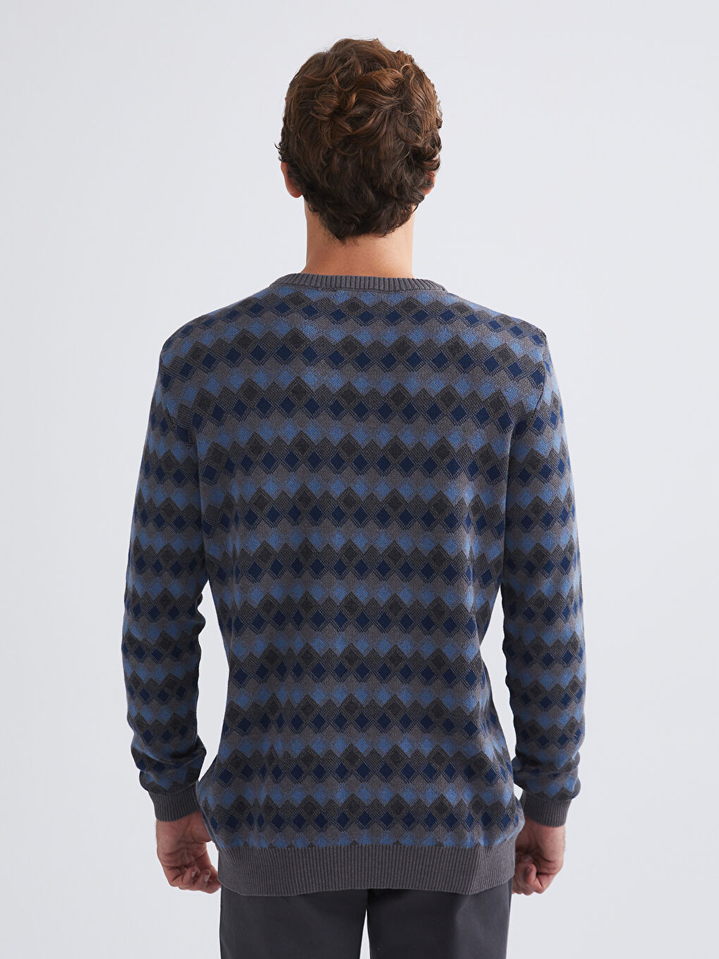 Crew Neck Long Sleeve Patterned Men's Knitwear Sweater-6