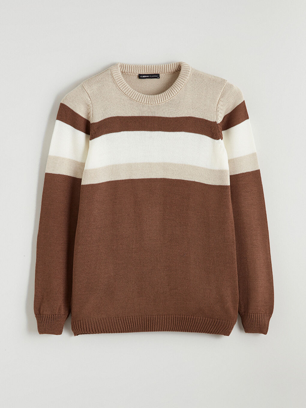 كنزة صوفية تريكو مُخَطَّطة برقبة دائرية للرجال-4