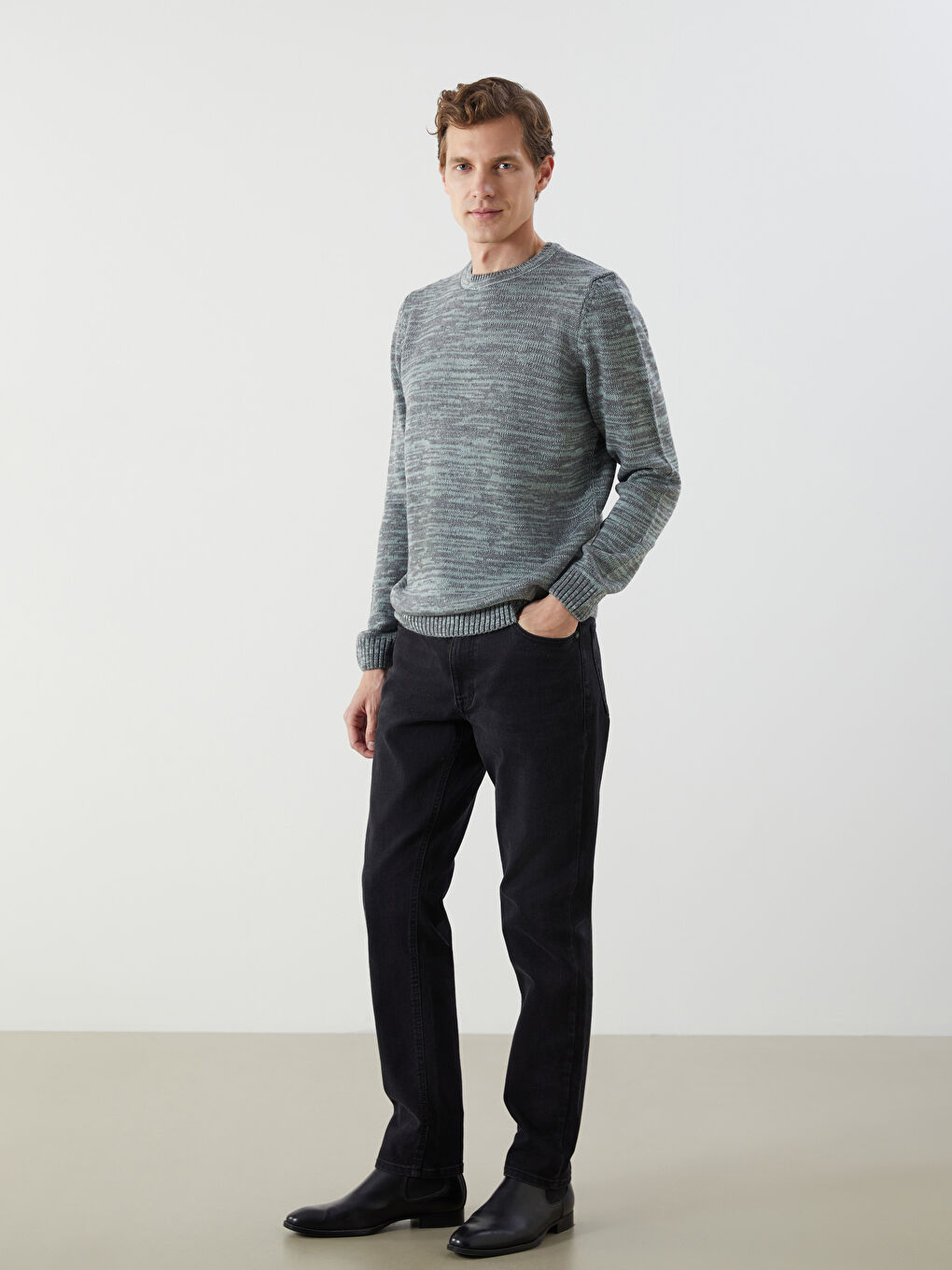 Pull-over en Tricot à Motifs pour Hommes avec Col Rond-1