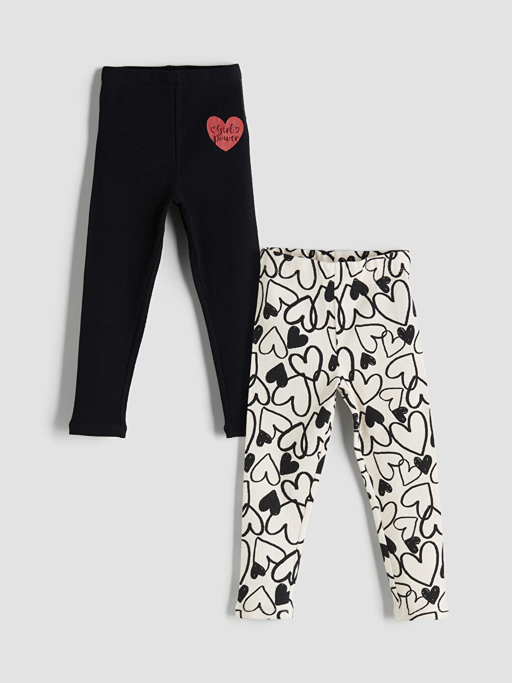 LCW Kids Elasticated Waist Heart Printed Girls Leggings 2 Pack -W5AU80Z1-LRA
