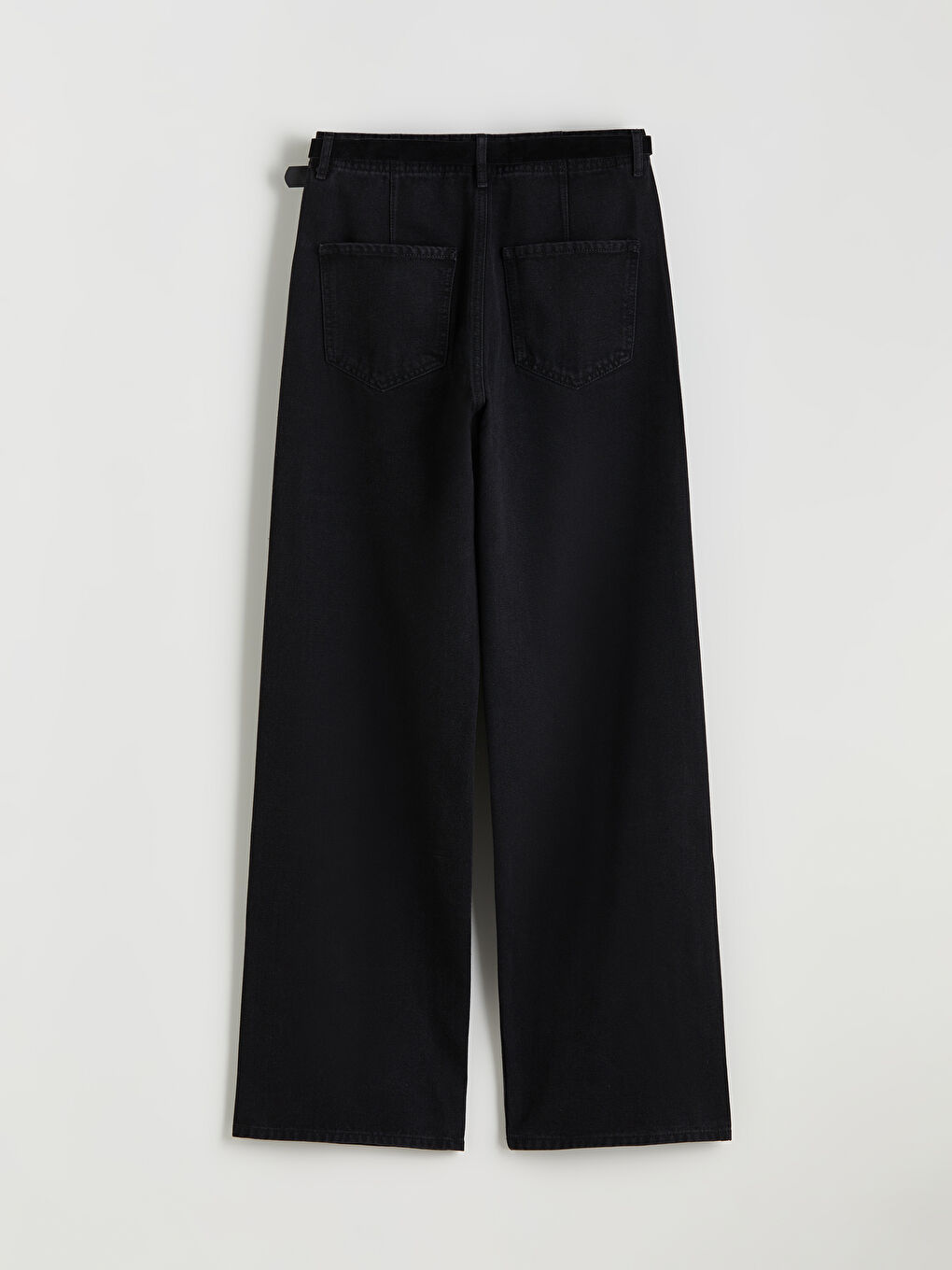 Siyah Beli Kemerli Wideleg Kadın Jean Pantolon-5