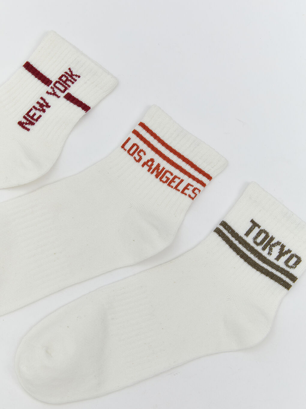 Ekru Baskılı Kadın Soket Çorap 5'li-1