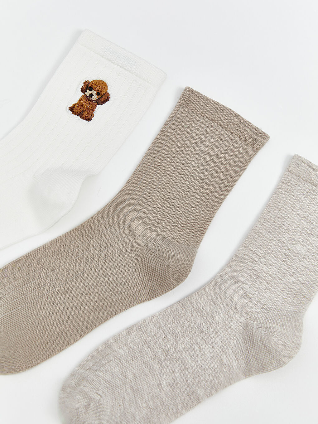 Ekru Nakışlı Kadın Soket Çorap 5'li-1