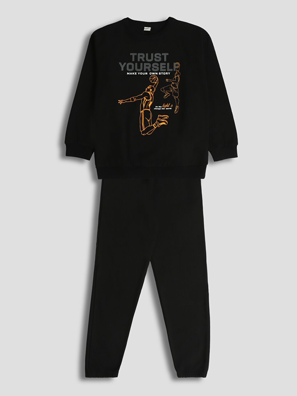 Poncho Crew Neck Printed Long Sleeve Boys Sweatshirt and Trousers