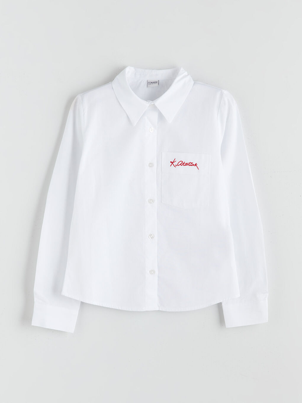 Beyaz Atatürk İmza Nakışlı Kız Çocuk Gömlek-4
