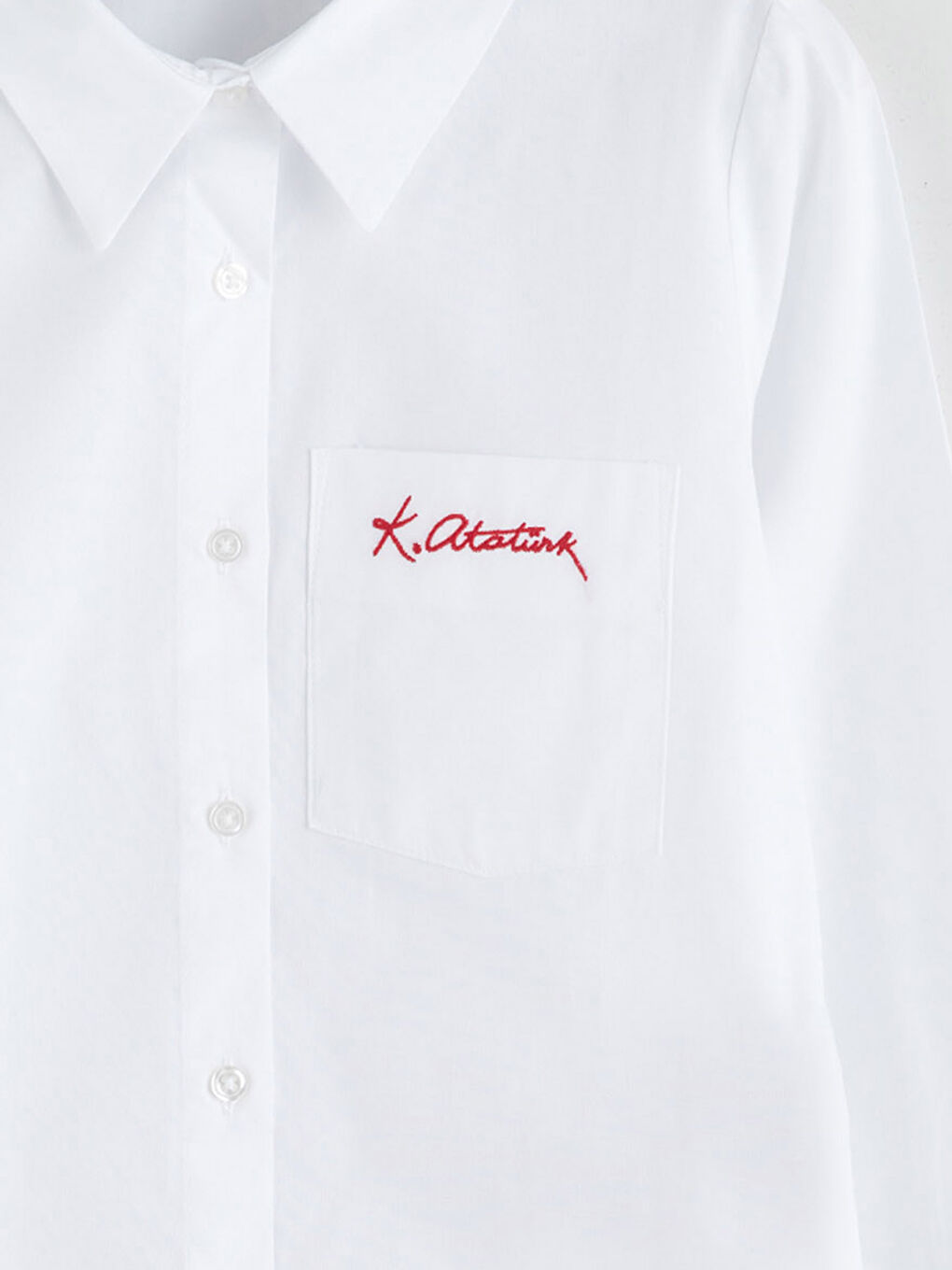 Beyaz Atatürk İmza Nakışlı Kız Çocuk Gömlek-6