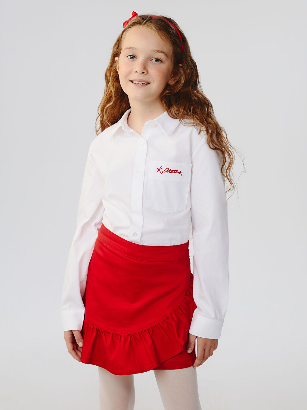 Beyaz Atatürk İmza Nakışlı Kız Çocuk Gömlek-2