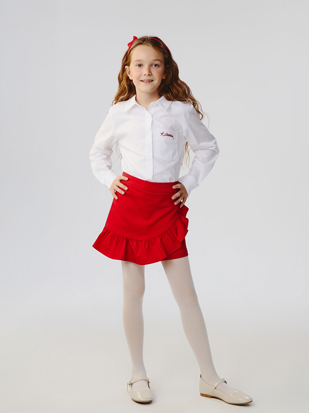 Beyaz Atatürk İmza Nakışlı Kız Çocuk Gömlek-3