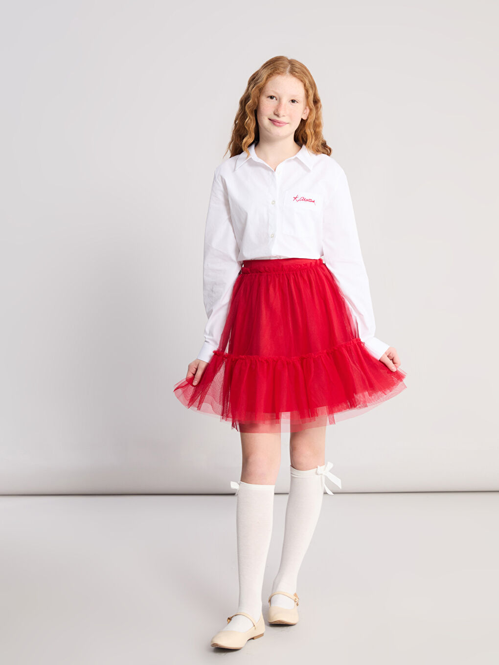 Beyaz Atatürk İmza Nakışlı Kız Çocuk Gömlek-1