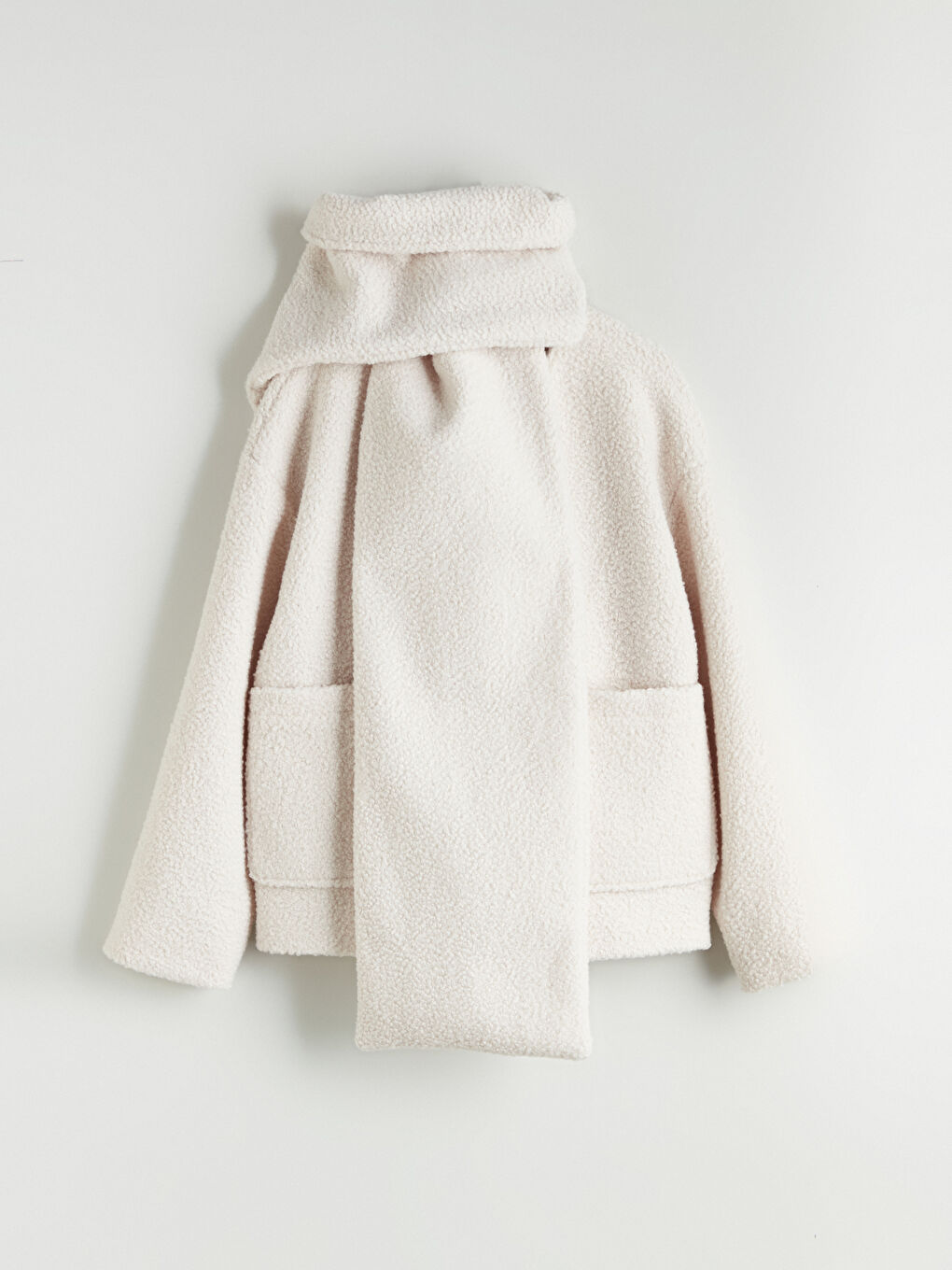 Ekru Bisiklet Yaka Atkılı Kadın Kaşe Kaban-10