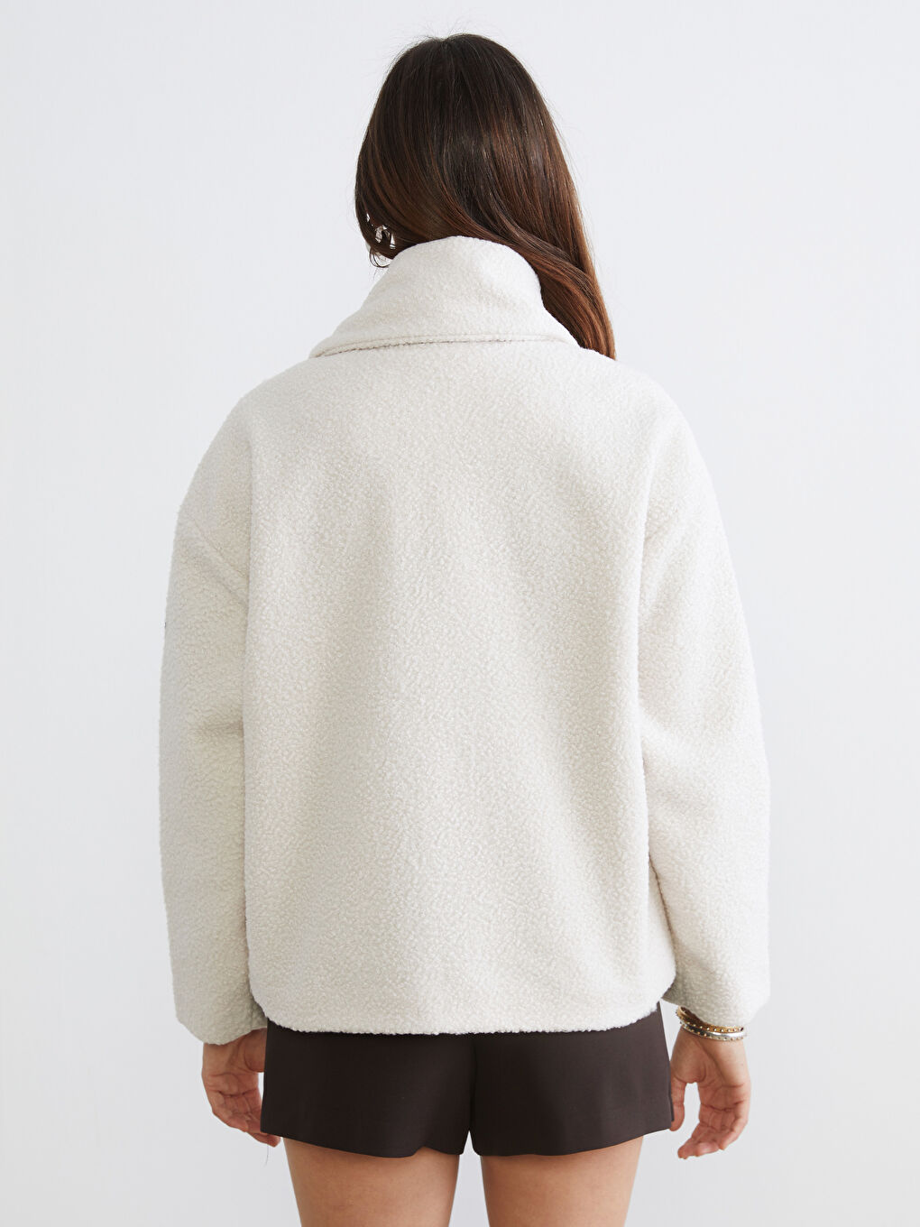 Ekru Bisiklet Yaka Atkılı Kadın Kaşe Kaban-8