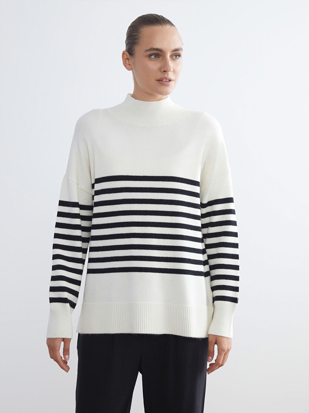 Half Turtleneck Striped Women's Knitwear Sweater