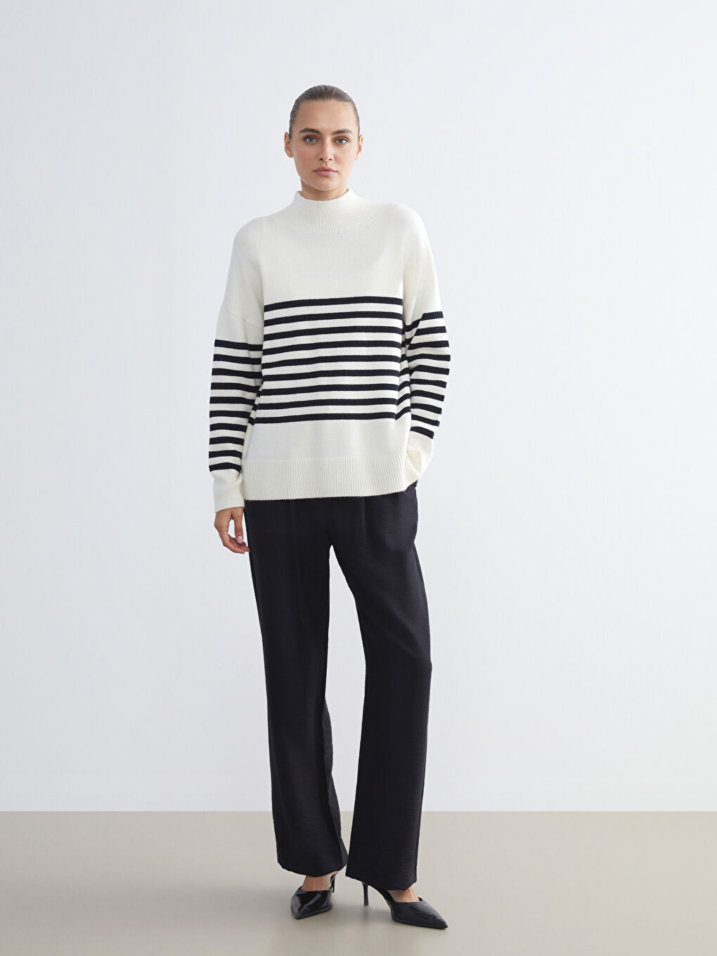 Half Turtleneck Striped Women's Knitwear Sweater-1