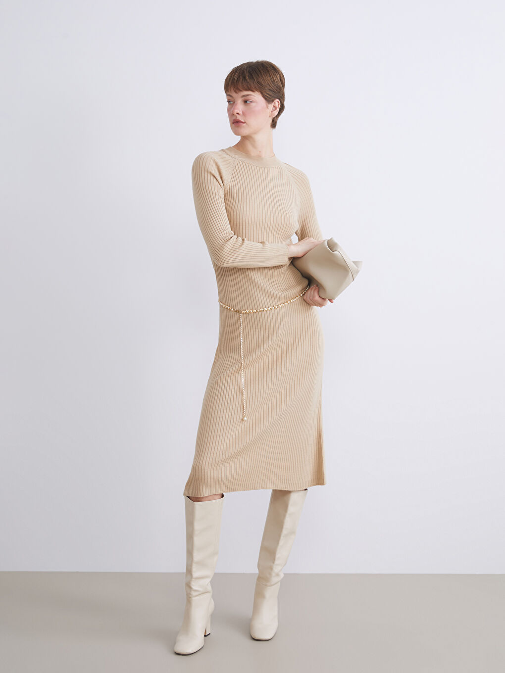 LCWAIKIKI Classic Crew Neck Women's Knitwear Dress -W5BA40Z8-CTB