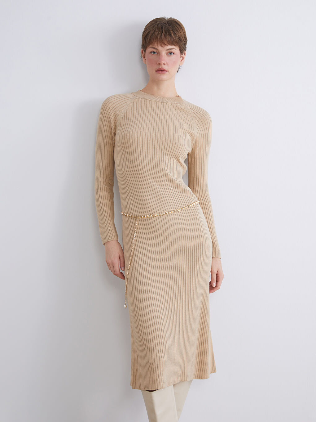 LCWAIKIKI Classic Crew Neck Women's Knitwear Dress -W5BA40Z8-CTB