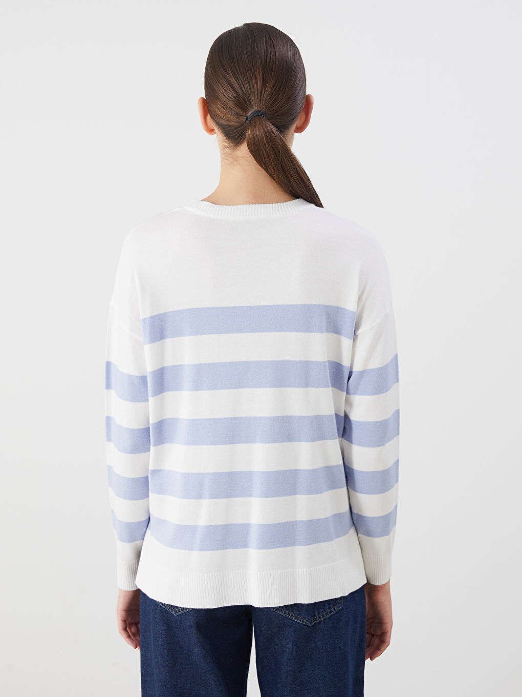 LCWAIKIKI Classic Crew Neck Striped Oversize Women's Knitwear Sweater -W5BA43Z8-LEH