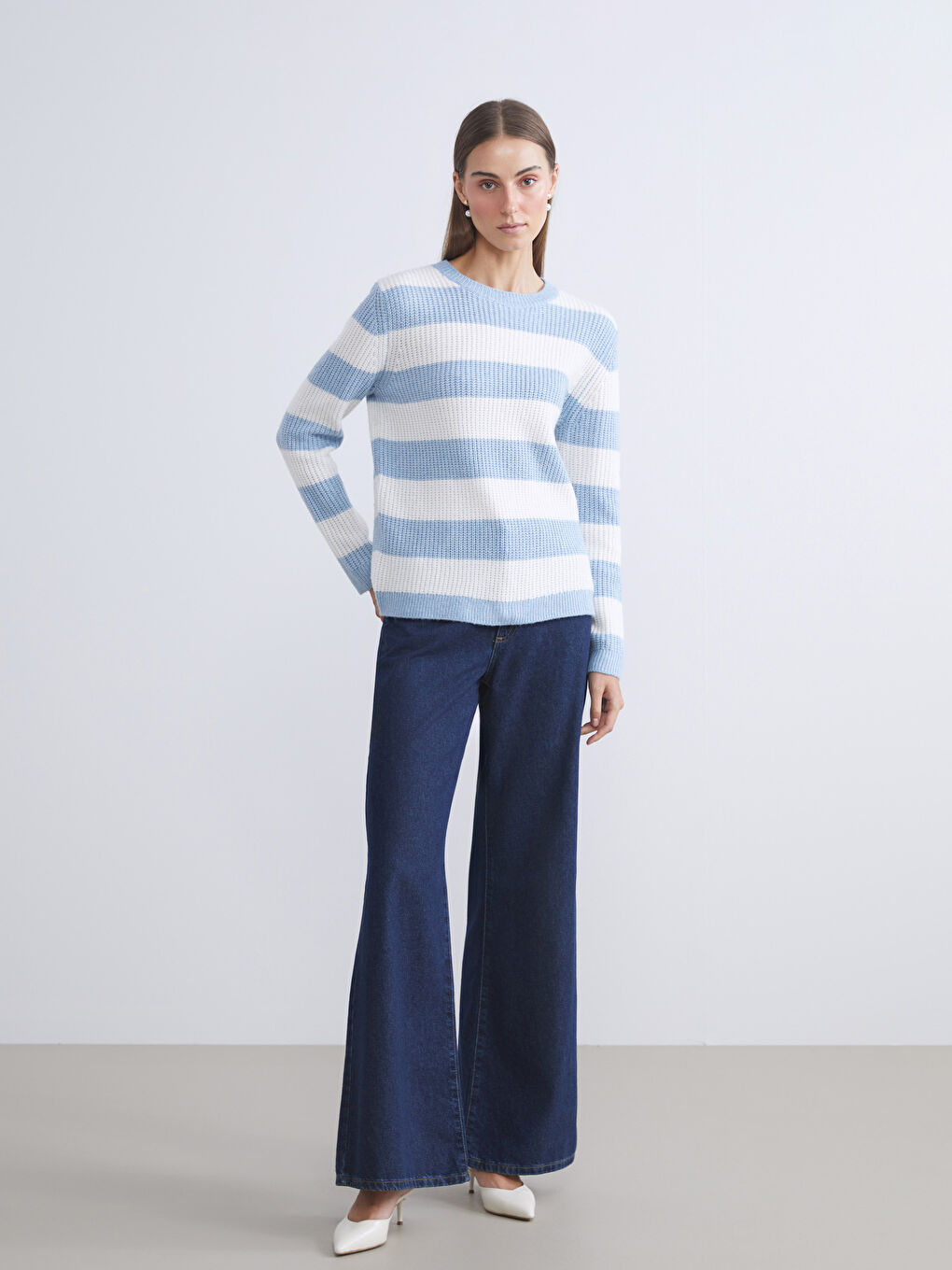 Crew Neck Striped Women's Knitwear Sweater-1