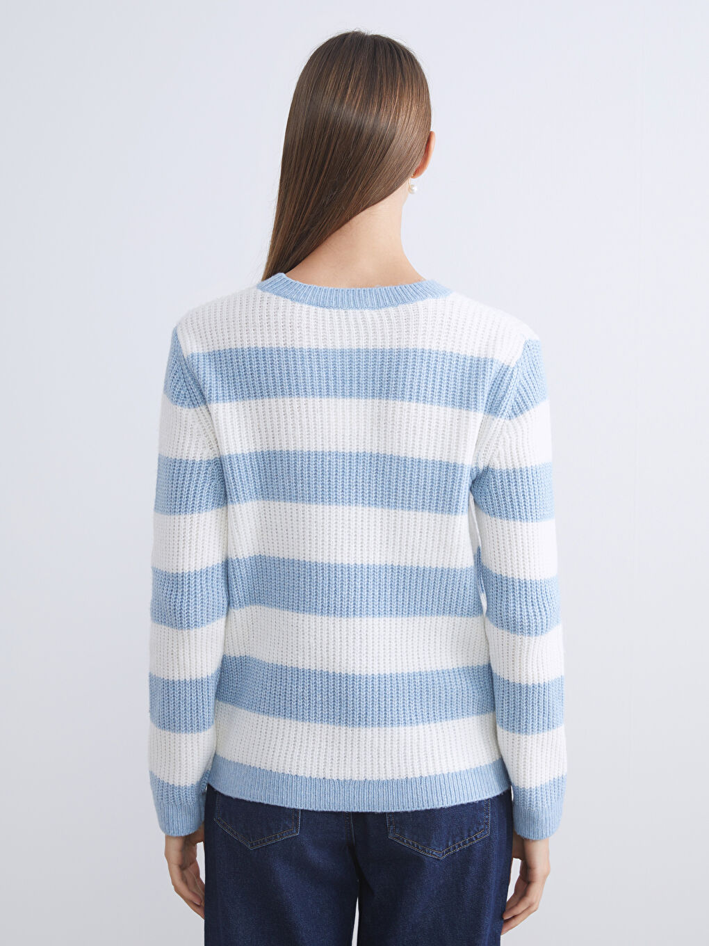 Crew Neck Striped Women's Knitwear Sweater-3