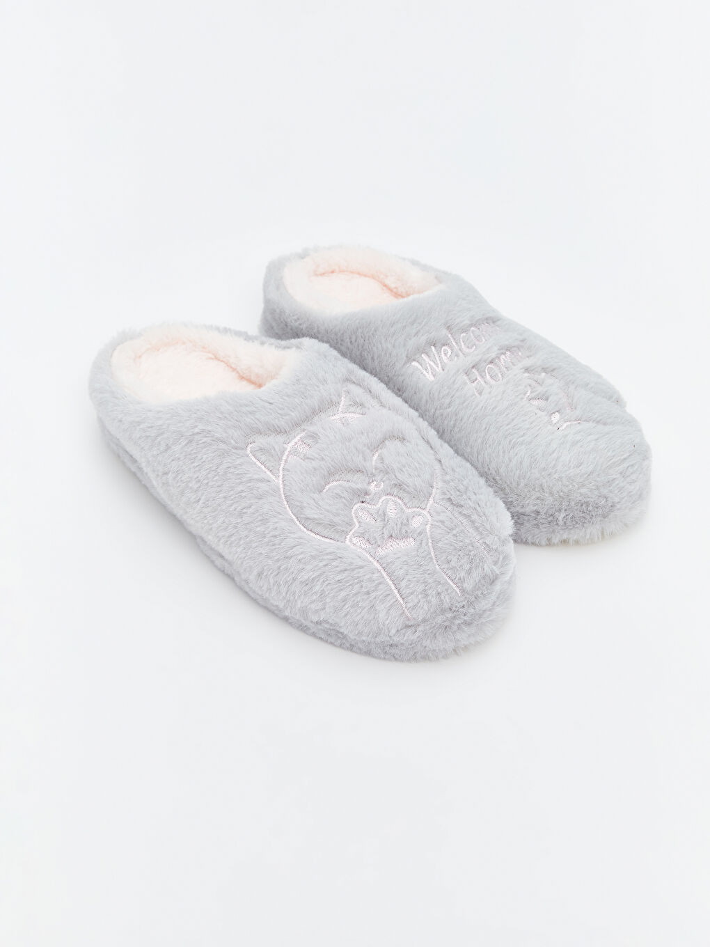 Gri Hayvan Nakışlı Pelüş Kız Çocuk Ev Terliği