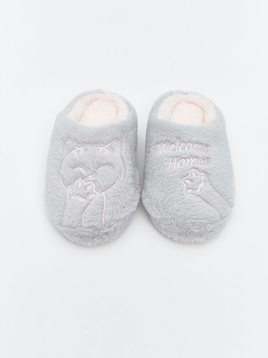 Gri Hayvan Nakışlı Pelüş Kız Çocuk Ev Terliği-2