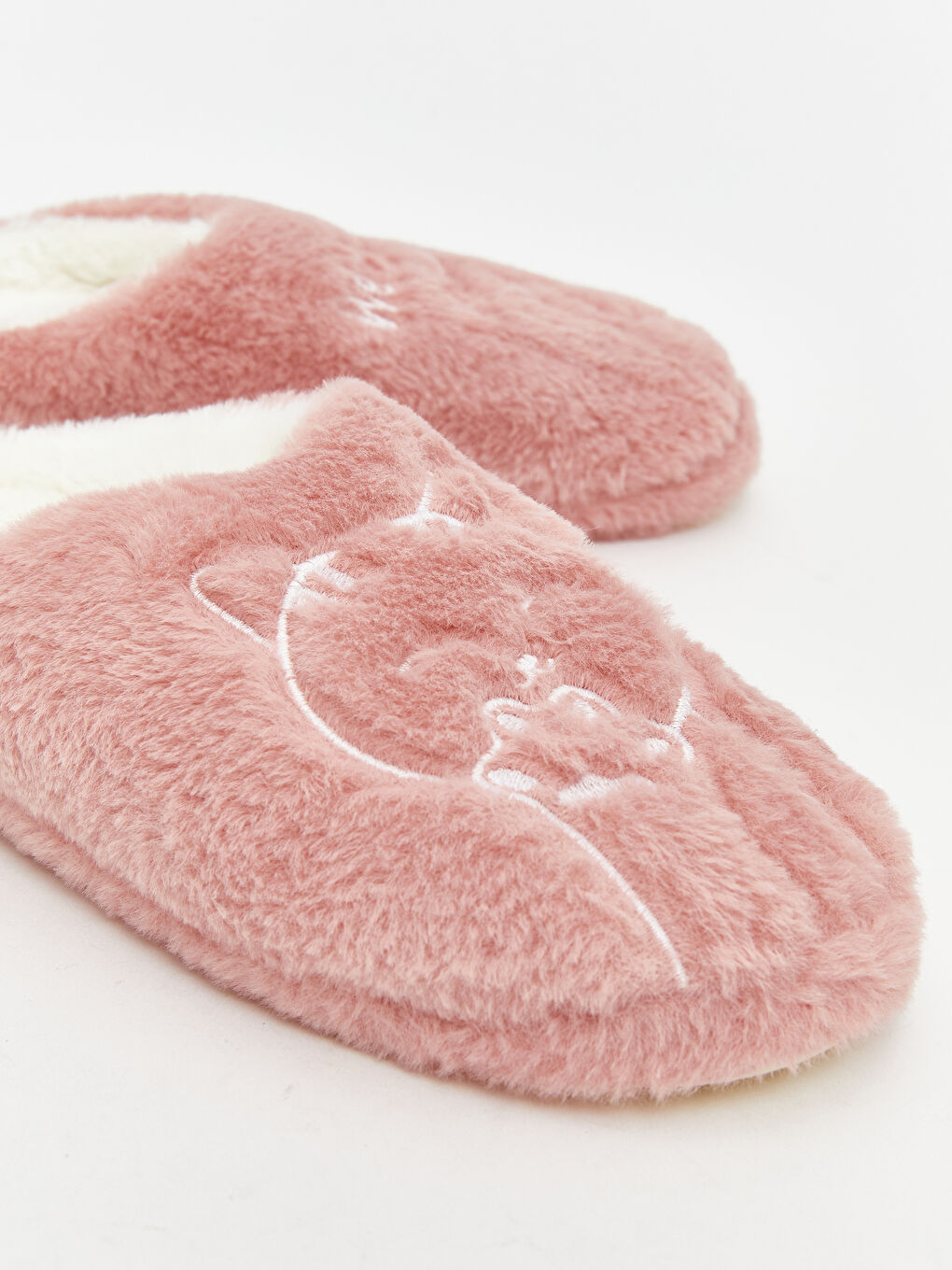 Pembe Hayvan Nakışlı Pelüş Kız Çocuk Ev Terliği-2