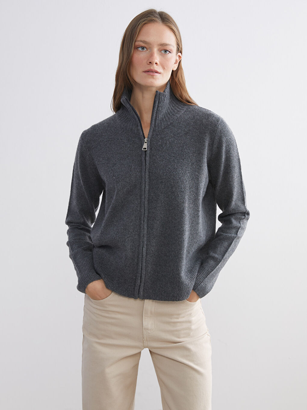Funnel Neck Women's Knitwear Cardigan