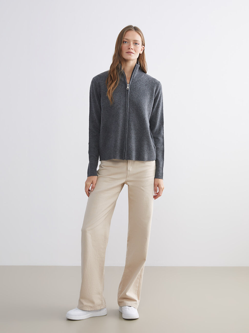 Funnel Neck Women's Knitwear Cardigan-1