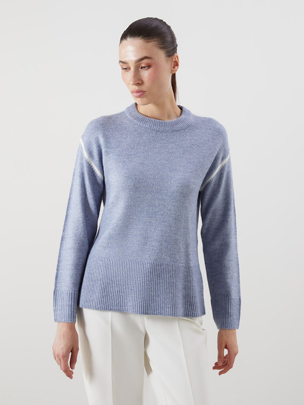 Crew Neck Patterned Women's Knitwear Sweater