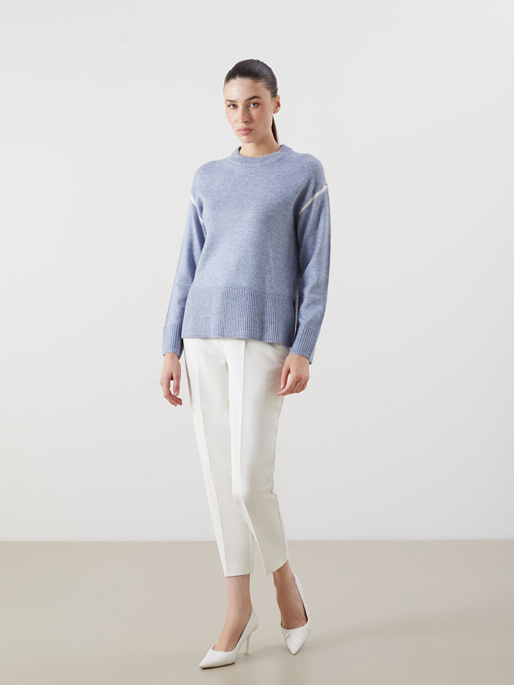 Crew Neck Patterned Women's Knitwear Sweater-1