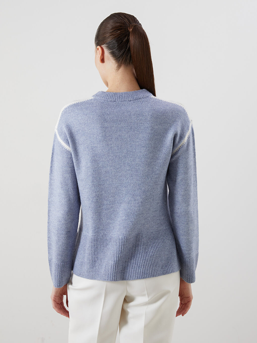 Crew Neck Patterned Women's Knitwear Sweater-3