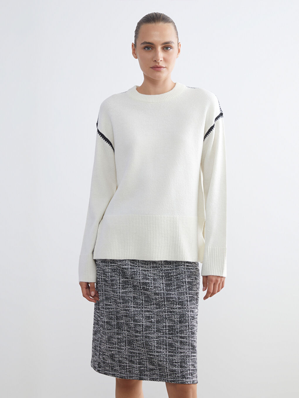 Crew Neck Patterned Women's Knitwear Sweater