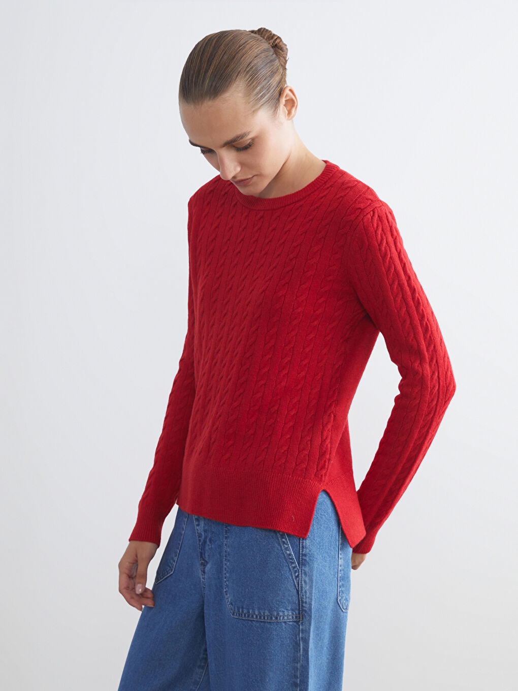 Crew Neck Self-Patterned Women's Knitwear Sweater