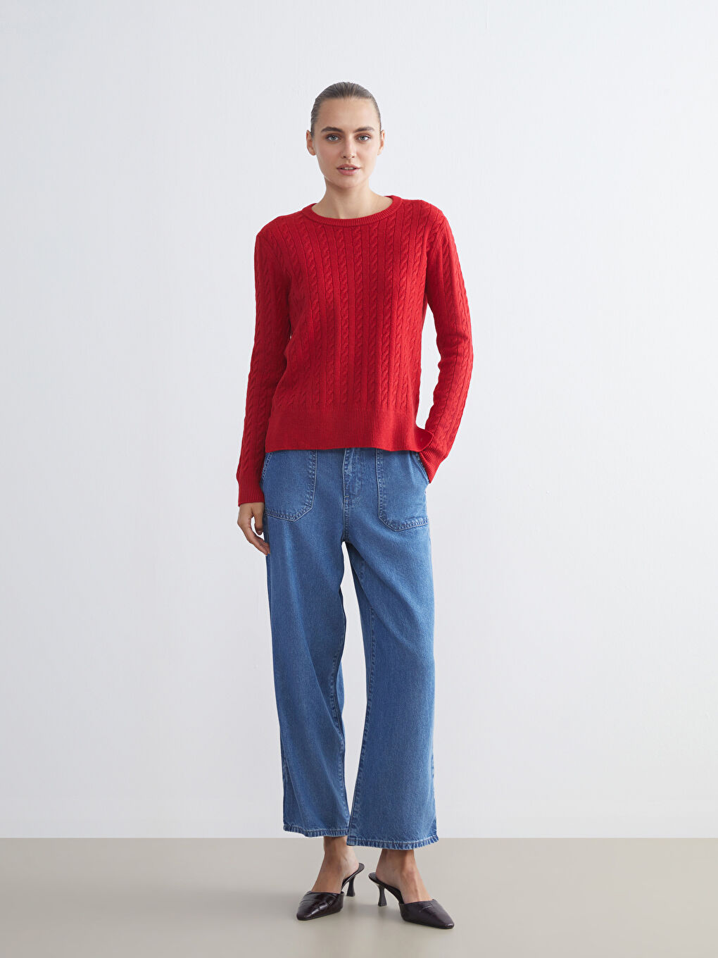 Crew Neck Self-Patterned Women's Knitwear Sweater-1