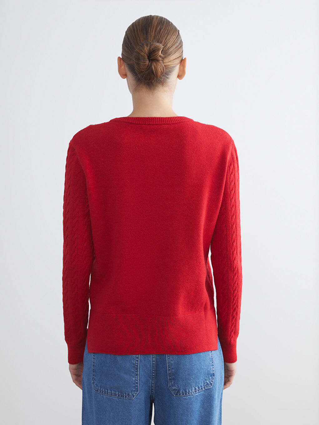 Crew Neck Self-Patterned Women's Knitwear Sweater-3