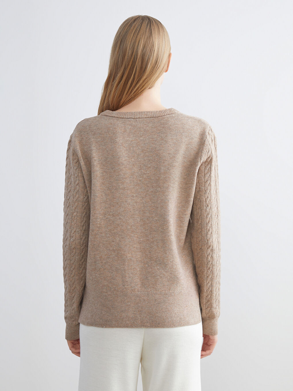 Crew Neck Self-Patterned Women's Knitwear Sweater-3