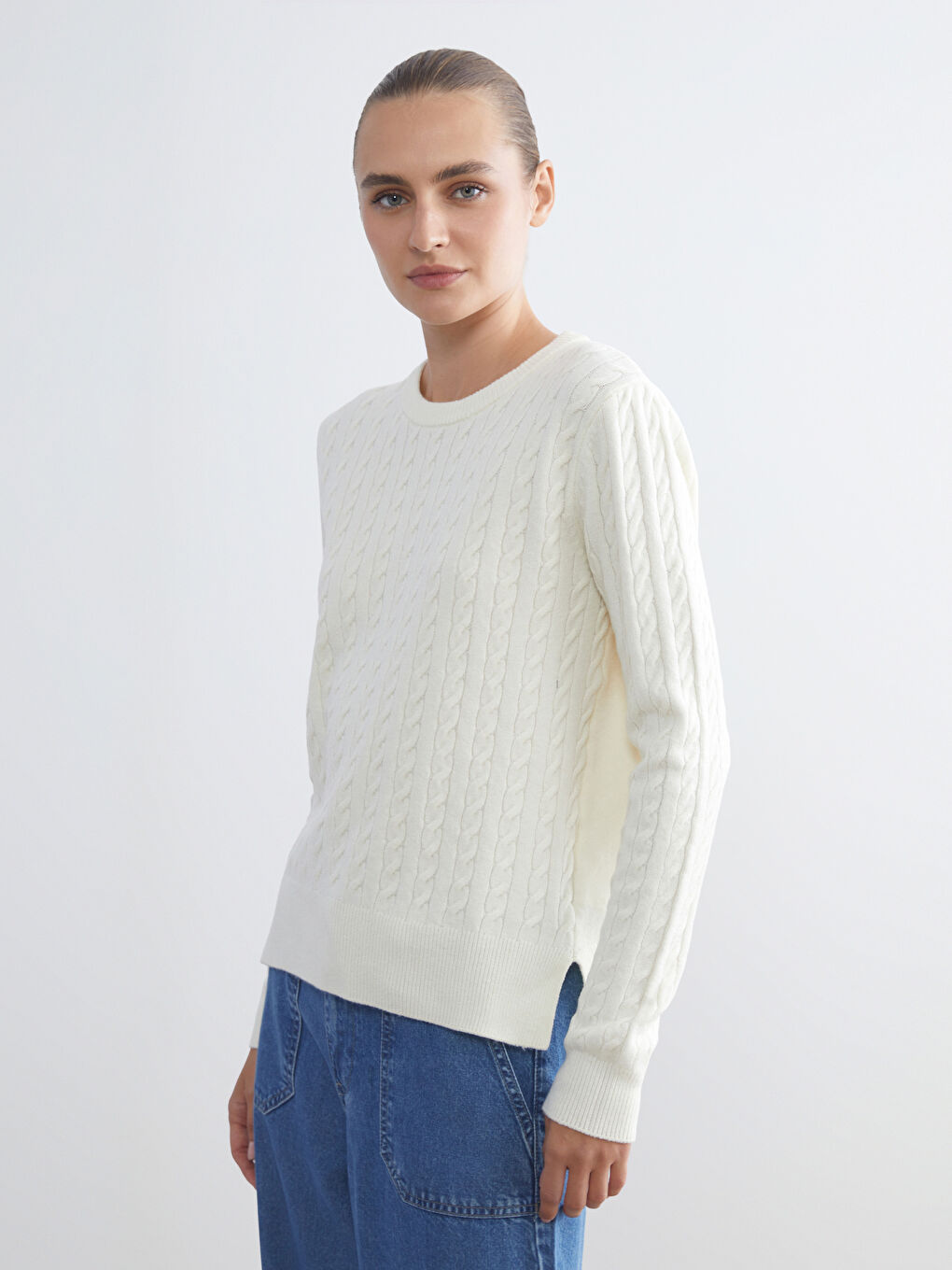 Crew Neck Self-Patterned Women's Knitwear Sweater