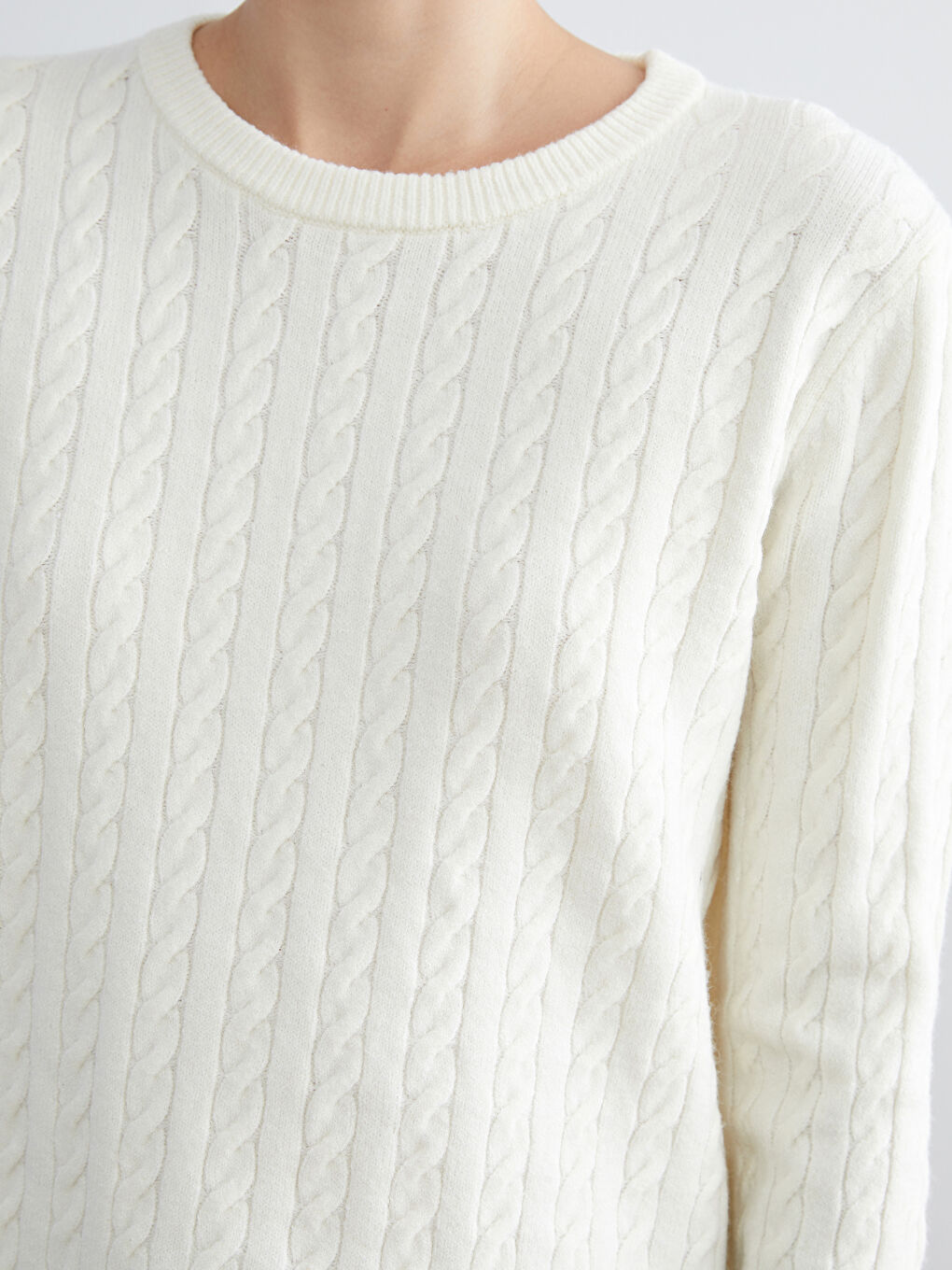 Crew Neck Self-Patterned Women's Knitwear Sweater-2