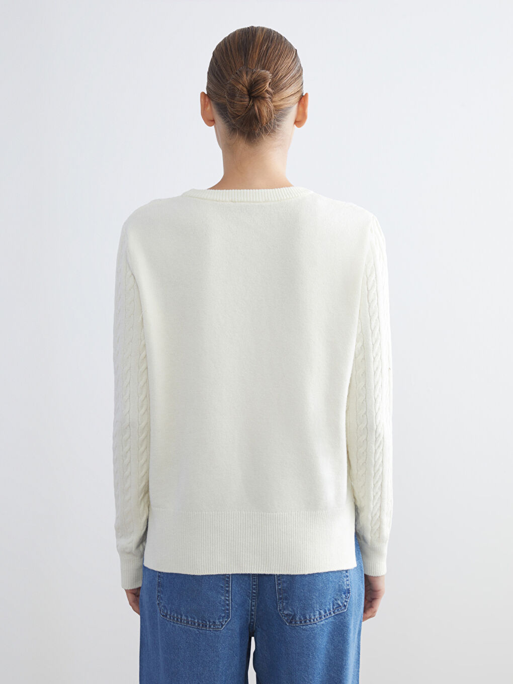 Crew Neck Self-Patterned Women's Knitwear Sweater-3