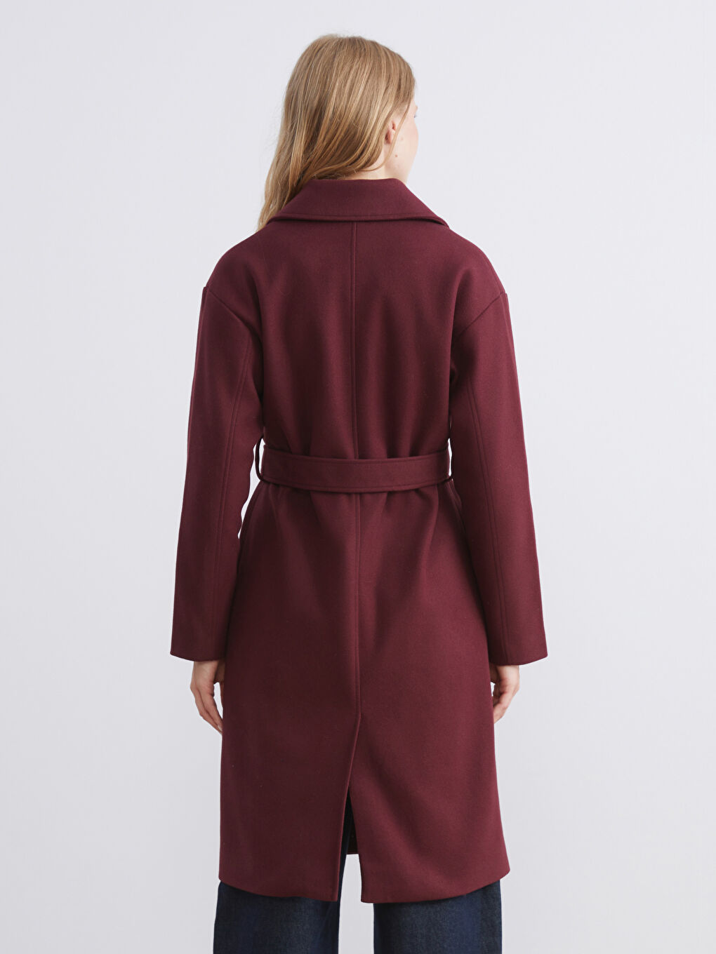 Bordo Kruvaze Yaka Kadın Kaşe Kaban-6