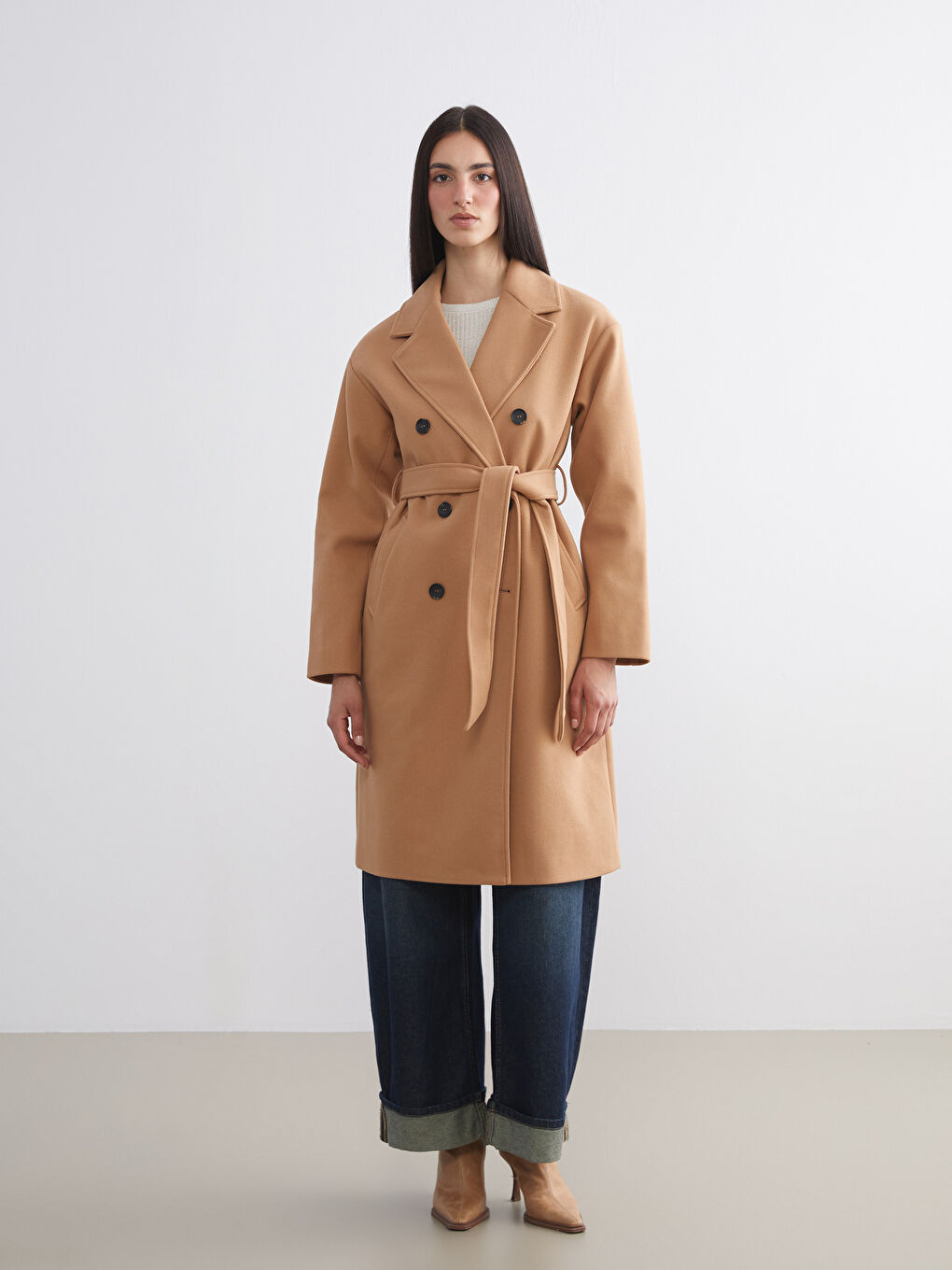 معطف كاشيه مزدوج الصدر للسيدات-1