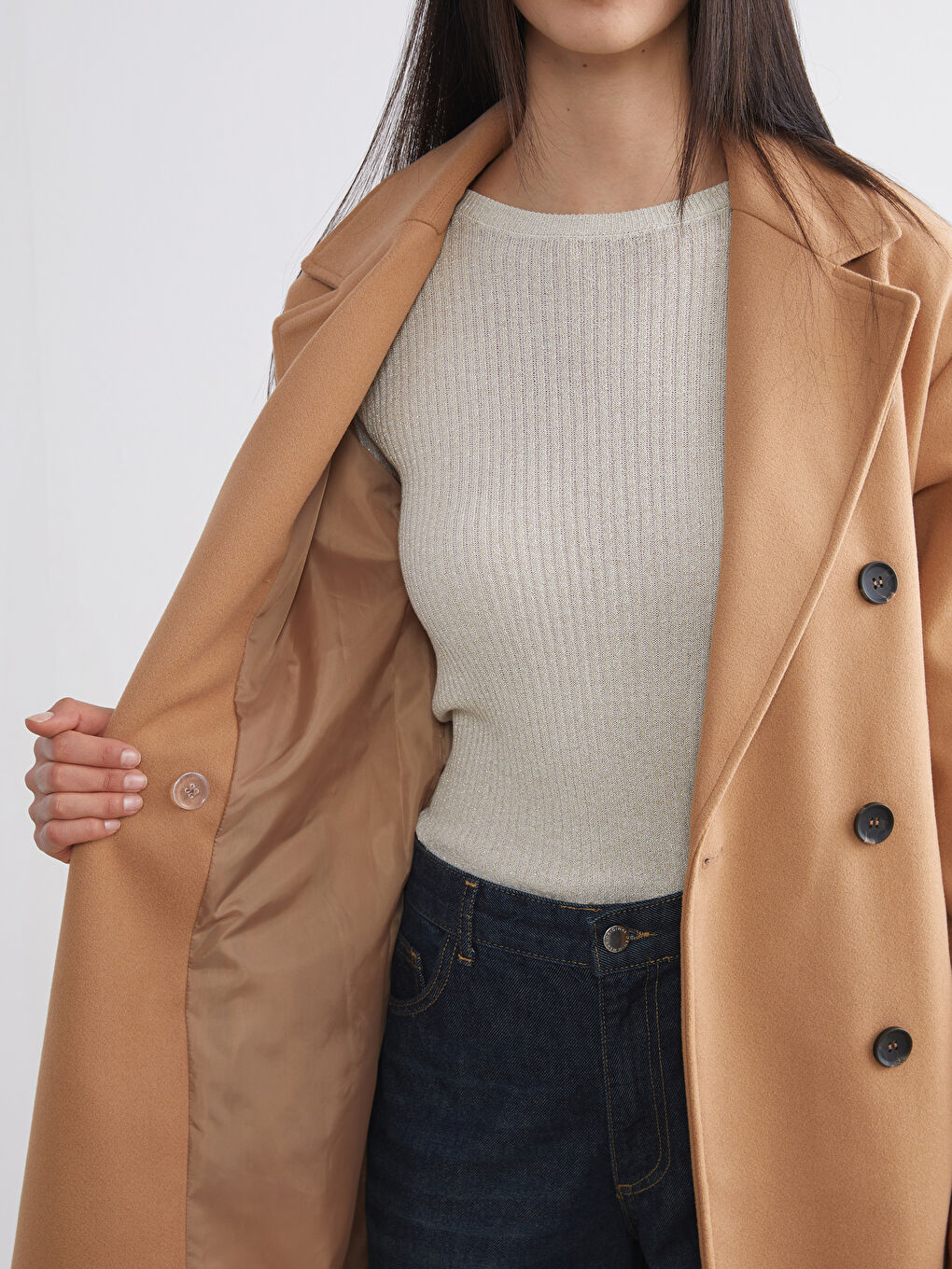 معطف كاشيه مزدوج الصدر للسيدات-3