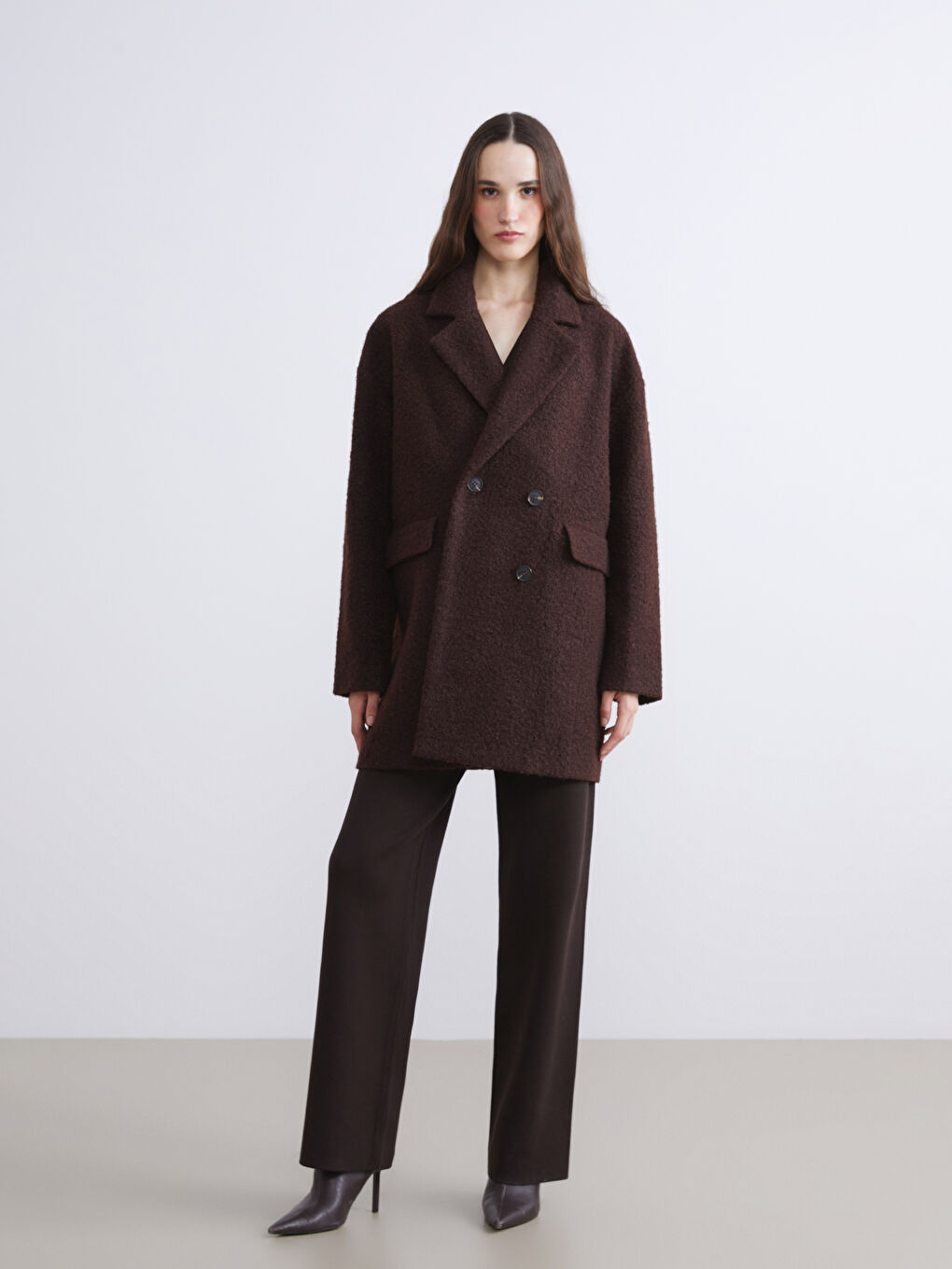 Жінка КОРИЧНЕВИЙ Пальто зі змішаної вовни-1